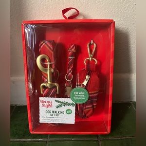 Dog Walking set Red plaid XS leash collar and bag holder